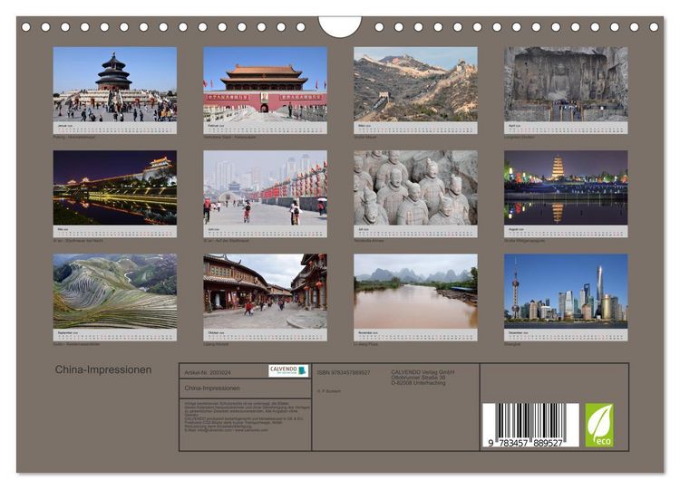 Produktbild: China-Impressionen (Wandkalender 2026 DIN A4 quer), CALVENDO Monatskalender