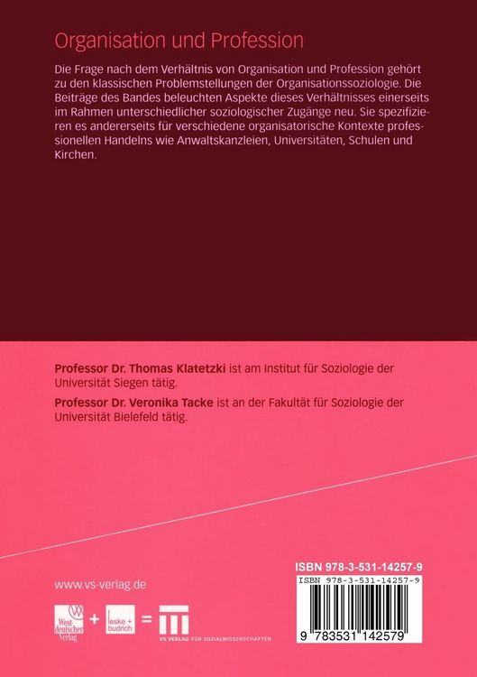 Produktbild: Organisation und Profession
