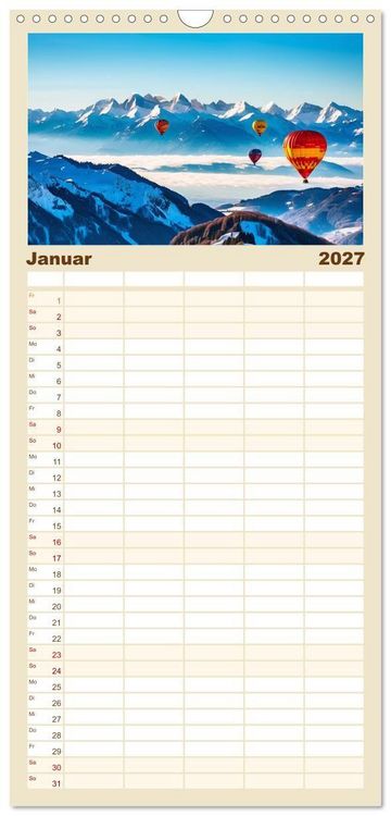 Produktbild: Familienplaner 2027 - Freiheit in den L&uuml;ften. Mit dem Hei&szlig;luftballon unterwegs mit 5 Spalten (Wandkalender, 21 x 45 cm) CALVENDO
