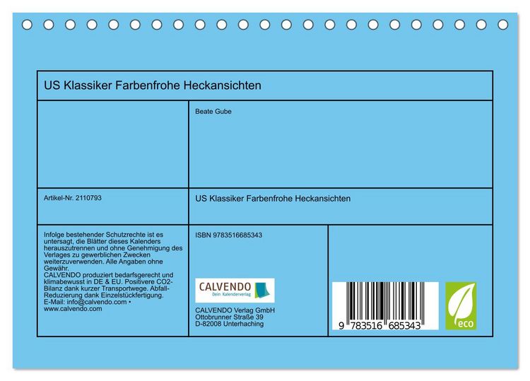 Produktbild: US Klassiker Farbenfrohe Heckansichten (Tischkalender 2026 DIN A5 quer), CALVENDO Monatskalender