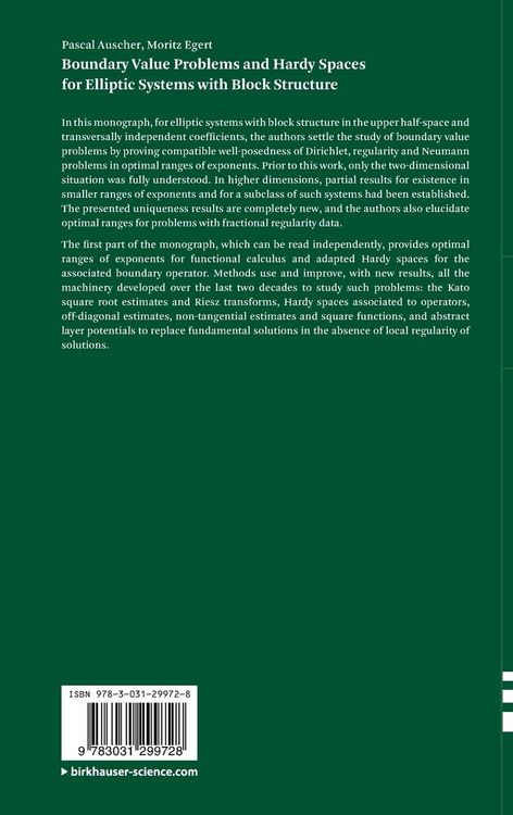 Produktbild: Boundary Value Problems and Hardy Spaces for Elliptic Systems with Block Structure