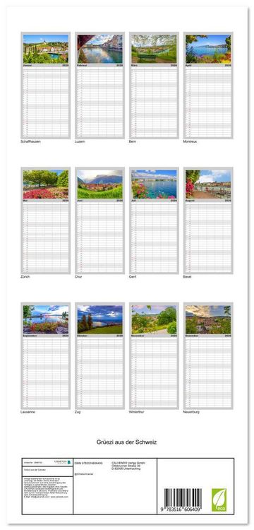 Produktbild: Familienplaner 2026 - Gr&uuml;ezi aus der Schweiz mit 5 Spalten (Wandkalender, 21 x 45 cm) CALVENDO
