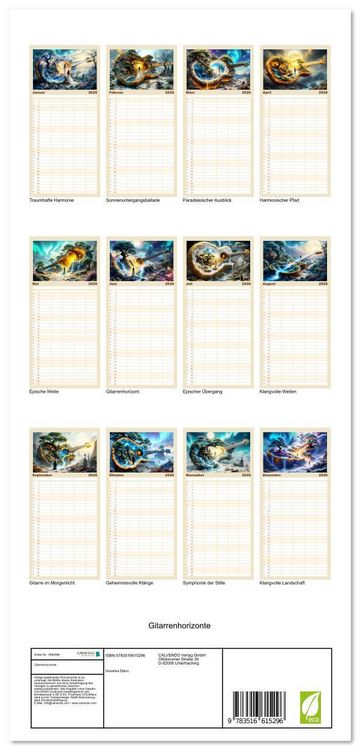 Produktbild: Familienplaner 2026 - Gitarrenhorizonte mit 5 Spalten (Wandkalender, 21 x 45 cm) CALVENDO