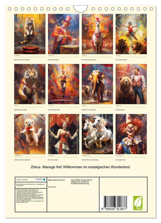 Produktbild: Zirkus. Manege frei! Willkommen im nostalgischen Wunderland (Wandkalender 2026 DIN A4 hoch), CALVENDO Monatskalender