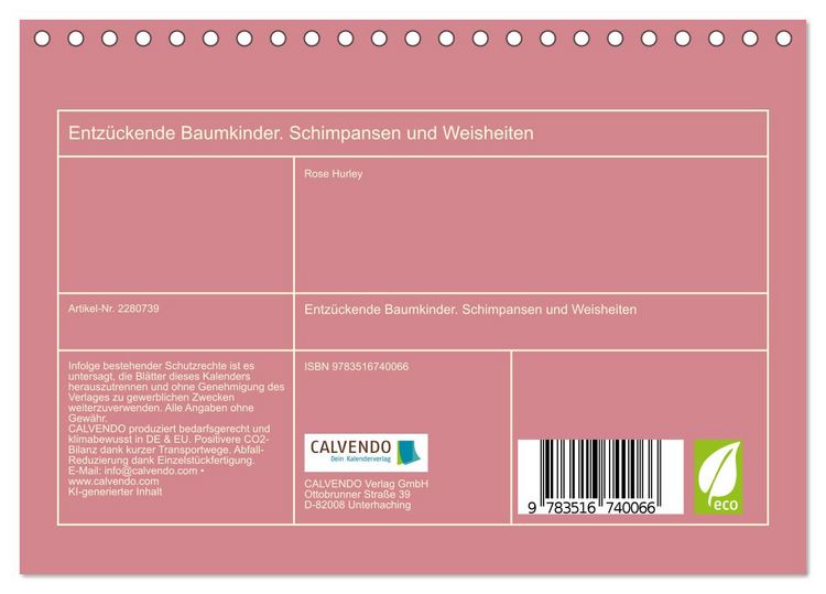 Produktbild: Entz&uuml;ckende Baumkinder. Schimpansen und Weisheiten (Tischkalender 2026 DIN A5 quer), CALVENDO Monatskalender