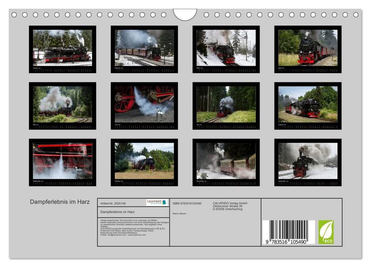 Produktbild: Dampferlebnis im Harz (Wandkalender 2026 DIN A4 quer), CALVENDO Monatskalender