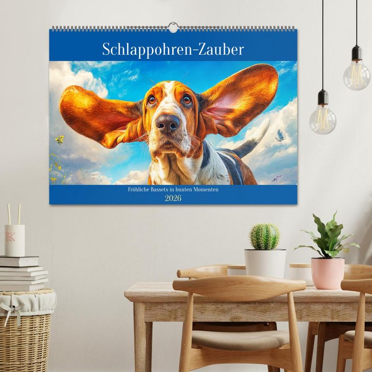 Produktbild: Schlappohren-Zauber. Fr&ouml;hliche Bassets in bunten Momenten (Wandkalender 2026 DIN A2 quer), CALVENDO Monatskalender