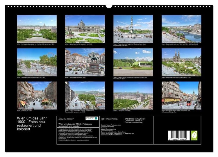 Produktbild: Wien um das Jahr 1900 - Fotos neu restauriert und koloriert (hochwertiger Premium Wandkalender 2026 DIN A2 quer), Kunstdruck in Hochglanz
