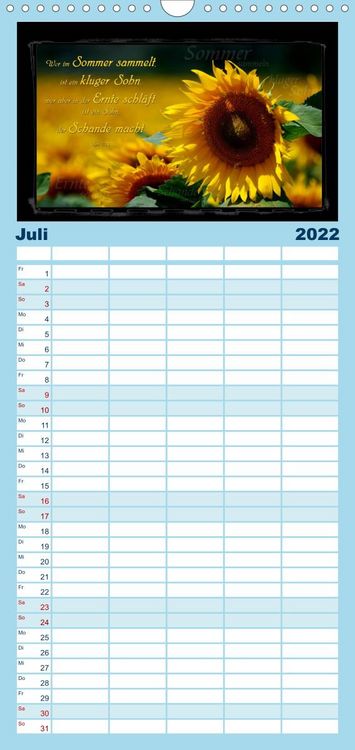 Produktbild: Familienplaner Monat f&uuml;r Monat ein Bibelvers (Wandkalender 2022 , 21 cm x 45 cm, hoch)
