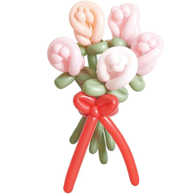 Produktbild: Ballonstrau&szlig; Rosen, Rosa Mix, 12 Stk f&uuml;r 5 Blumen + Schleife