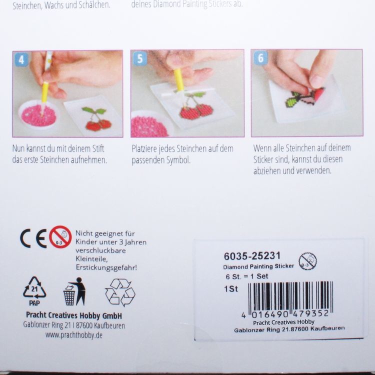Produktbild: PRACHT Diamond Painting Sticker Einhorn 4,5cm 6 St&uuml;ck
