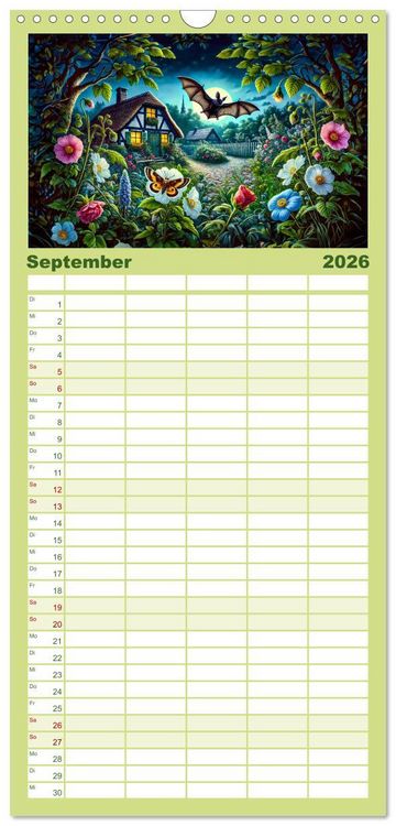 Produktbild: Familienplaner 2026 - Tiere im Garten - Tierische Begegnungen in der gr&uuml;nen Oase mit 5 Spalten (Wandkalender, 21 x 45 cm) CALVENDO