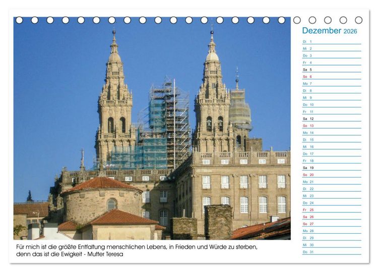 Produktbild: Mein Weg nach Santiago de Compostela mit Zitaten (Tischkalender 2026 DIN A5 quer), CALVENDO Monatskalender
