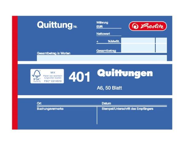 Produktbild: Quittungsblock A6 401 50 Blatt