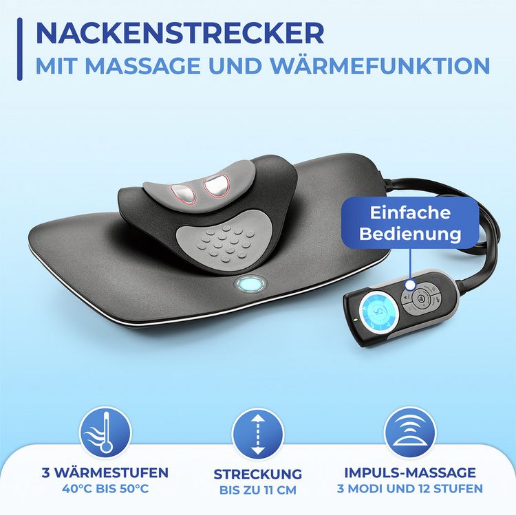 Nacken-Strecker mit Impuls Massage, elektrische Impulsmassage in 3 Modi und 12 Stufen