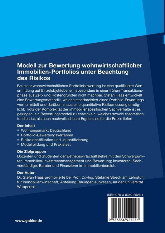 Produktbild: Modell zur Bewertung wohnwirtschaftlicher Immobilien-Portfolios unter Beachtung des Risikos