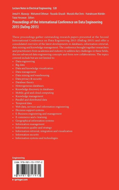 Produktbild: Proceedings of the International Conference on Data Engineering 2015 (DaEng-2015)