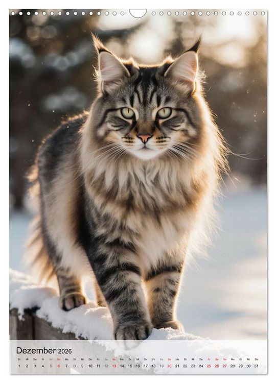 Produktbild: Maine Coon Kalender - Majest&auml;tische Katzen in der Natur (Wandkalender 2026 DIN A3 hoch), CALVENDO Monatskalender