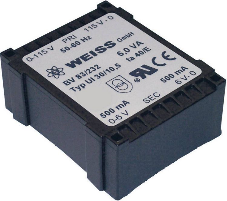 Produktbild: Weiss Elektrotechnik 83/235 Printtransformator 1 x 230 V 2 x 12 V/AC 6 VA 250 mA