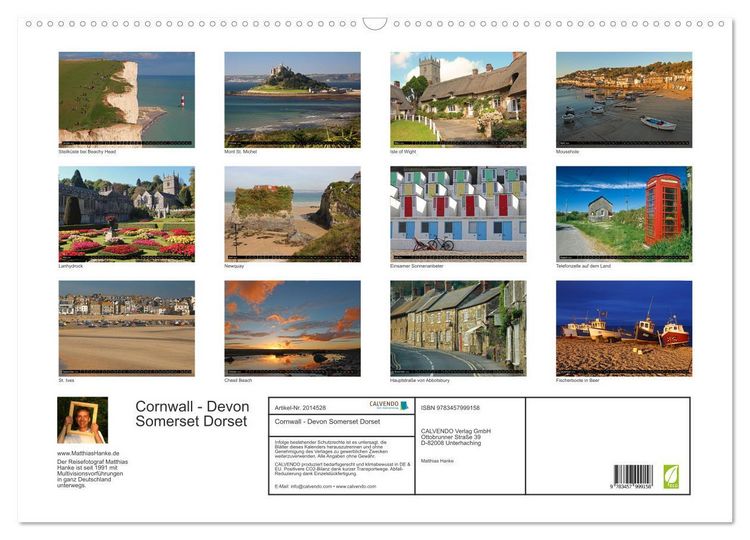 Produktbild: Cornwall - Devon Somerset Dorset (Wandkalender 2026 DIN A2 quer), CALVENDO Monatskalender