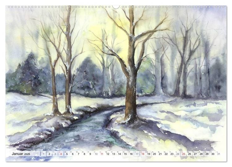 Produktbild: B&auml;ume in Aquarell (Wandkalender 2026 DIN A2 quer), CALVENDO Monatskalender