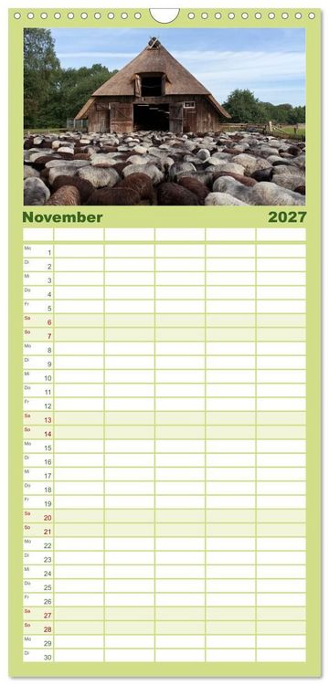 Produktbild: Familienplaner 2027 - Die L&uuml;neburger Heide - Ausflugsziel im Norden mit 5 Spalten (Wandkalender, 21 x 45 cm) CALVENDO