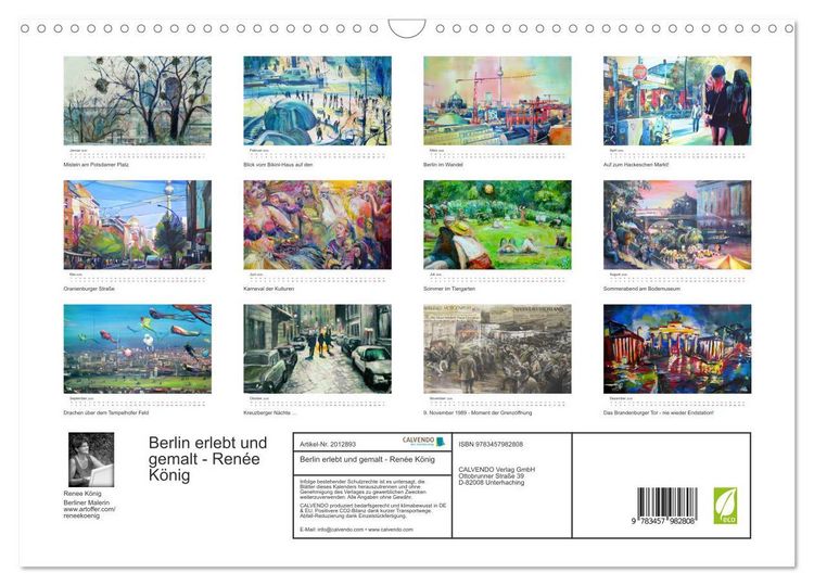 Produktbild: Berlin erlebt und gemalt - Ren&eacute;e K&ouml;nig (Wandkalender 2026 DIN A3 quer), CALVENDO Monatskalender