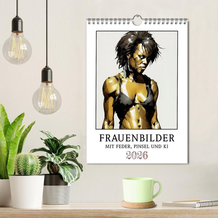 Produktbild: Frauenbilder mit Feder, Pinsel und KI (Wandkalender 2026 DIN A4 hoch), CALVENDO Monatskalender