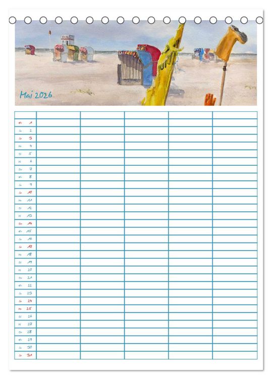 Produktbild: Amrumaquarelle (Tischkalender 2026 DIN A5 hoch), CALVENDO Monatskalender