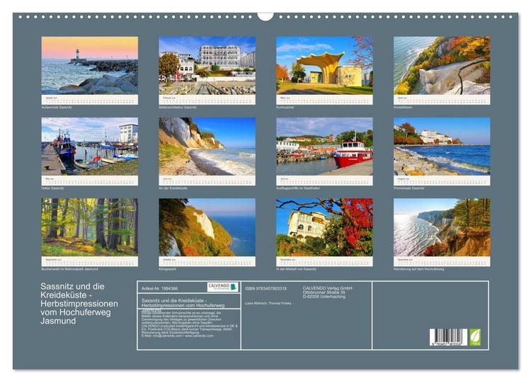 Produktbild: Sassnitz und die Kreidek&uuml;ste - Herbstimpressionen vom Hochuferweg Jasmund (Wandkalender 2026 DIN A2 quer), CALVENDO Monatskalender