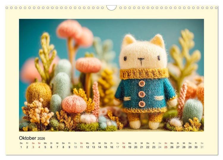 Produktbild: Flauschiger Bauernhof. Gestrickte Tierchen f&uuml;r Herz und Seele (Wandkalender 2026 DIN A3 quer), CALVENDO Monatskalender