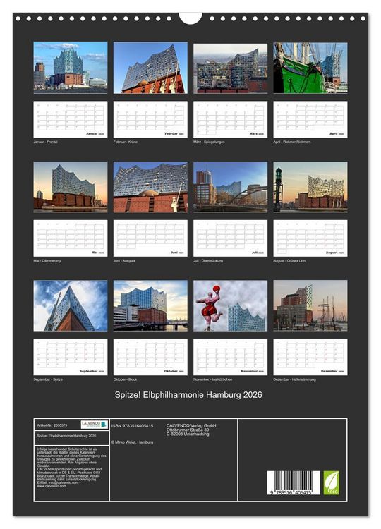 Produktbild: Spitze! Elbphilharmonie Hamburg 2026 (Wandkalender 2026 DIN A3 hoch), CALVENDO Monatskalender