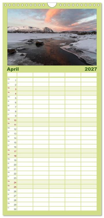 Produktbild: Familienplaner 2027 - Norwegische Landschaften mit 5 Spalten (Wandkalender, 21 x 45 cm) CALVENDO