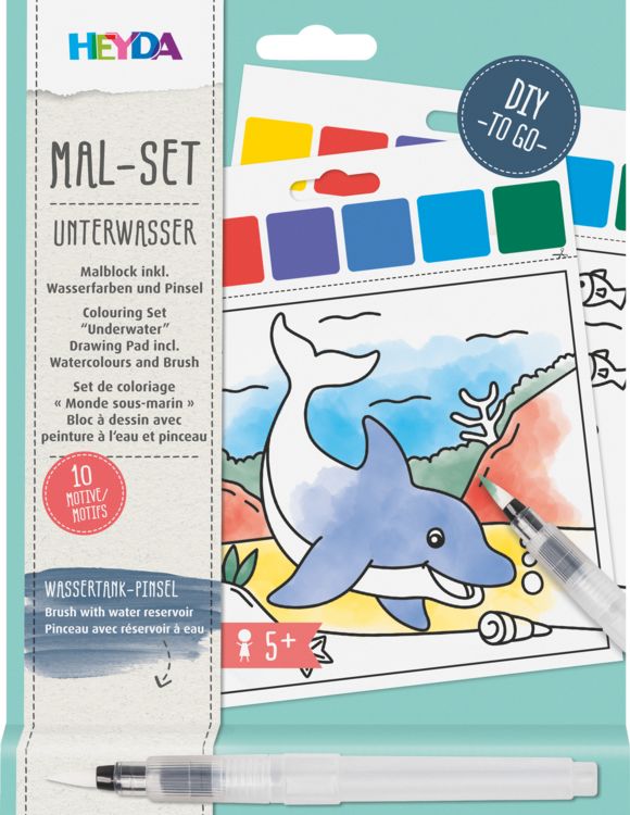 Produktbild: Brunnen Heyda Mal Set Unterwasser - Malblock inkl. Wasserfarben und Pinsel, 10 Motive