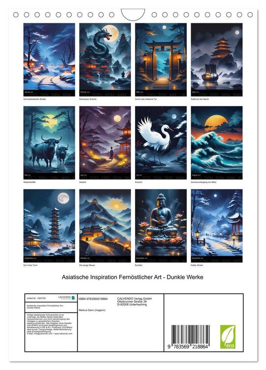 Produktbild: Asiatische Inspiration Fern&ouml;stlicher Art - Dunkle Werke (Wandkalender 2027 DIN A4 hoch), CALVENDO Monatskalender