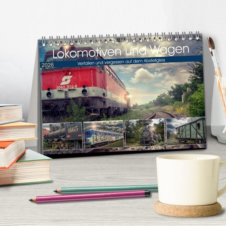 Produktbild: Lokomotiven und Wagen - Verfallen und vergessen auf dem Abstellgleis (Tischkalender 2026 DIN A5 quer), CALVENDO Monatskalender