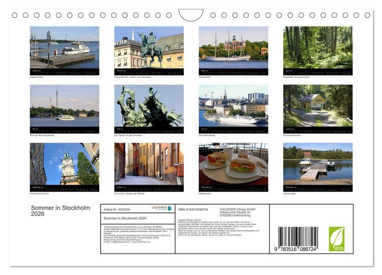 Produktbild: Sommer in Stockholm 2026 (Wandkalender 2026 DIN A4 quer), CALVENDO Monatskalender