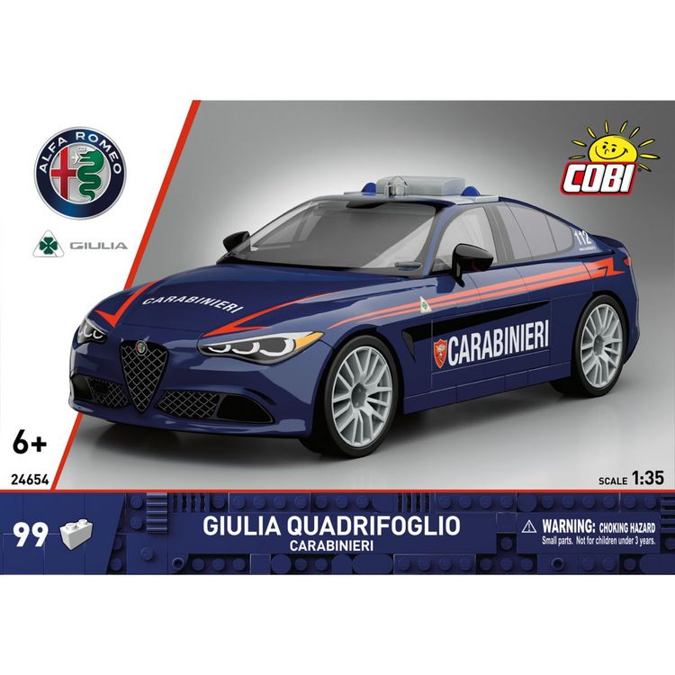 Produktbild: COBI-24654 - Alfa Romeo Giulia Quadrifoglio Carabinieri, Bausatz 1:35, 99 Klemmbausteine