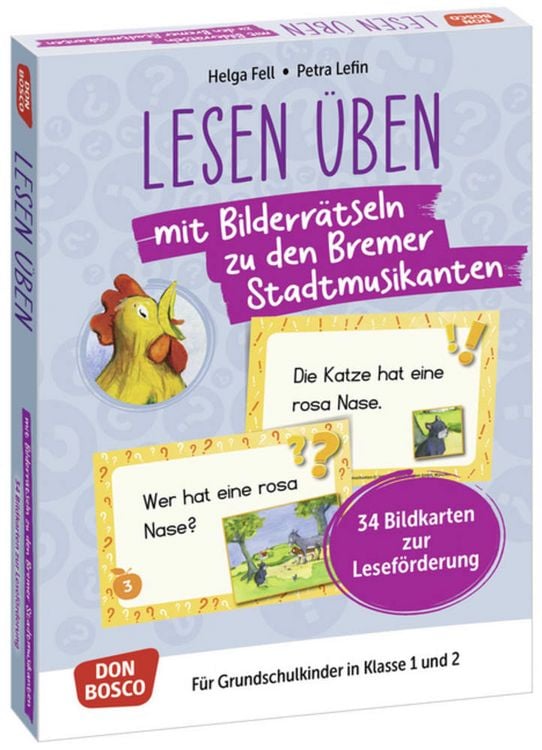 Produktbild: Lesen &uuml;ben mit Bilderr&auml;tseln zu den Bremer Stadtmusikanten. 34 Bildkarten zur Lesef&ouml;rderung