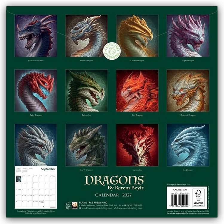 Produktbild: Dragons by Kerem Beyit &ndash; Drachen von Kerem Beyit 2027 &ndash; Original Flame Tree Publishing-Kalender [Kalender]
