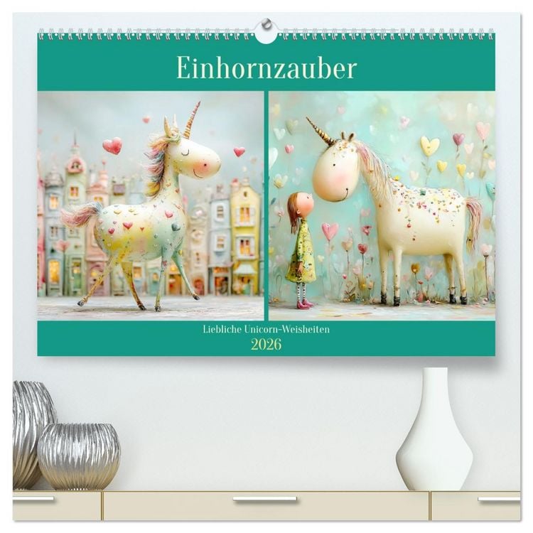 Produktbild: Einhornzauber. Liebliche Unicorn-Weisheiten (hochwertiger Premium Wandkalender 2026 DIN A2 quer), Kunstdruck in Hochglanz