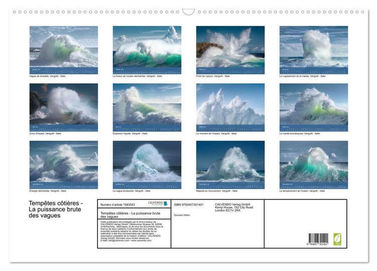 Produktbild: Temp&ecirc;tes c&ocirc;ti&egrave;res - La puissance brute des vagues (Calendrier mural 2026 DIN A2 vertical), CALVENDO calendrier mensuel