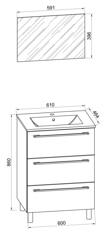 Produktbild: 3-tlg. Waschplatz Waschtisch Badinos Schublade 3SC