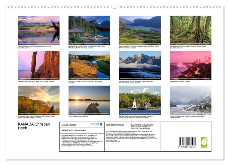 Produktbild: KANADA Christian Heeb (hochwertiger Premium Wandkalender 2026 DIN A2 quer), Kunstdruck in Hochglanz