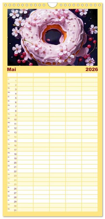 Produktbild: Familienplaner 2026 - Bunte Donut-Tr&auml;ume - Himmlischer Geschmack aus Krapfenteig mit 5 Spalten (Wandkalender, 21 x 45 cm) CALVENDO