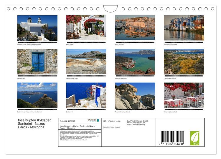 Produktbild: Inselh&uuml;pfen Kykladen Santorini - Naxos - Paros - Mykonos (Wandkalender 2026 DIN A4 quer), CALVENDO Monatskalender