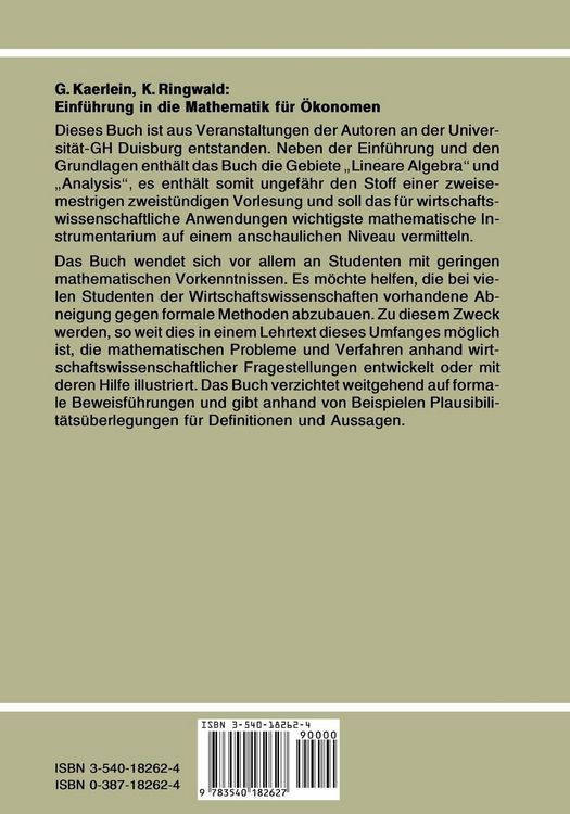 Produktbild: Einf&uuml;hrung in die Mathematik f&uuml;r &Ouml;konomen