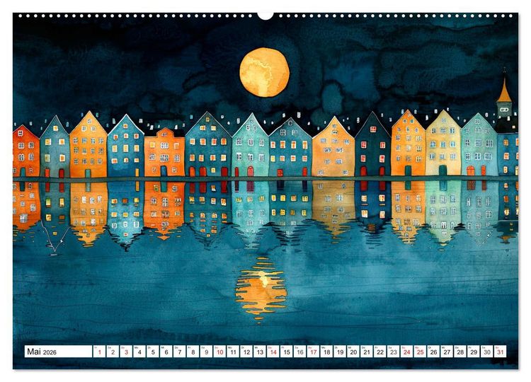 Produktbild: Stadt - Eine farbenfrohe Skyline (hochwertiger Premium Wandkalender 2026 DIN A2 quer), Kunstdruck in Hochglanz