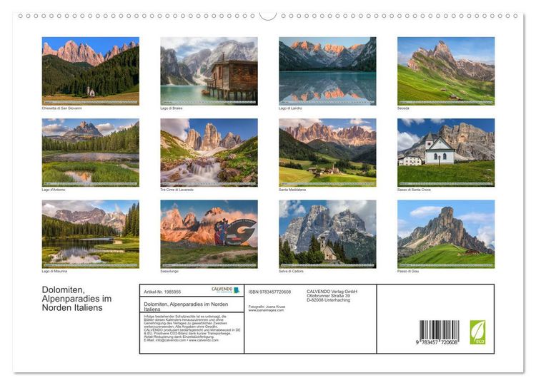 Produktbild: Dolomiten, Alpenparadies im Norden Italiens (hochwertiger Premium Wandkalender 2026 DIN A2 quer), Kunstdruck in Hochglanz