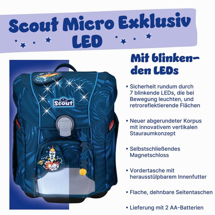 Produktbild: Scout Schulranzen Set Micro LED, Schulranzen Set, 4tlg, Rocket Rider
